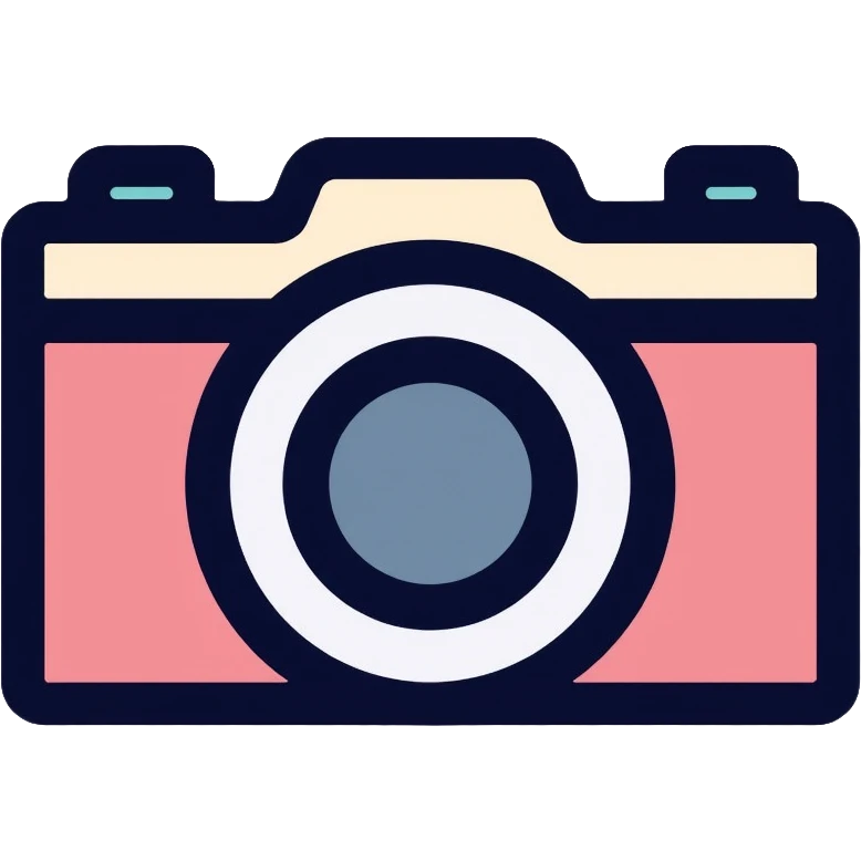 flat abstract camera with eye in lens, simple logo design emoji