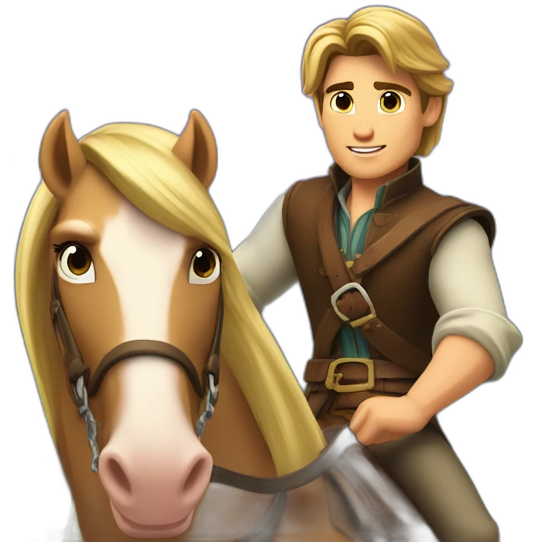 Rapunzel and Flynn Rider riding on a horse emoji