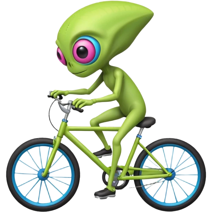 one-eyed alien riding a bicycle, large single eye, colorful skin, funny balance pose, cute sci-fi style, 3D cartoon, mobile game icon style, clean background, no text, no watermark
 emoji