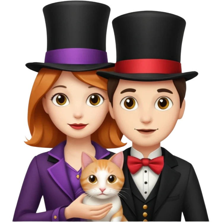 magician couple and their pet cat emoji