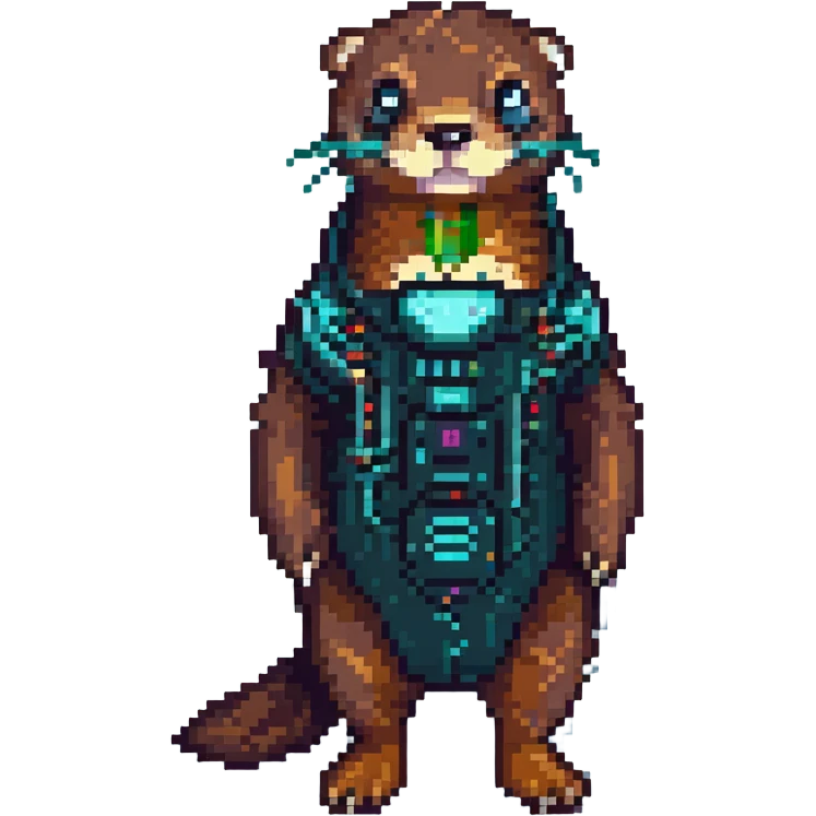 adorable pixel art otter, cyberpunk neural interface, neon colors emoji