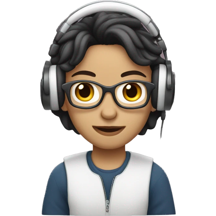 White-skinned firlancer with dark hair works on a laptop in headphones emoji