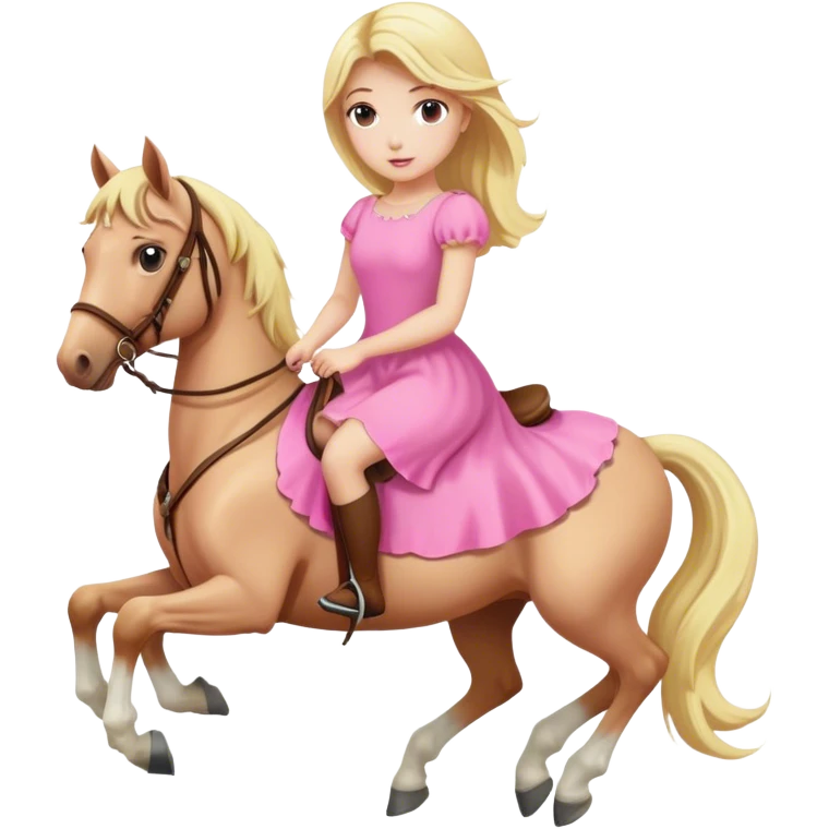 a blonde girl wearing pink dress and riding a horse  emoji