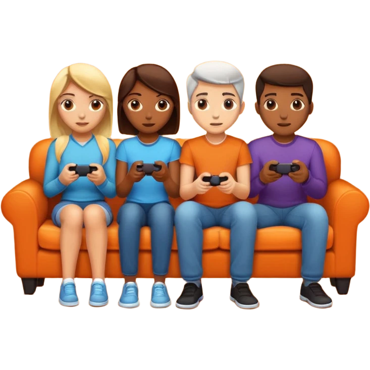 group of friends on couch playing a game couch should be dark orange emoji