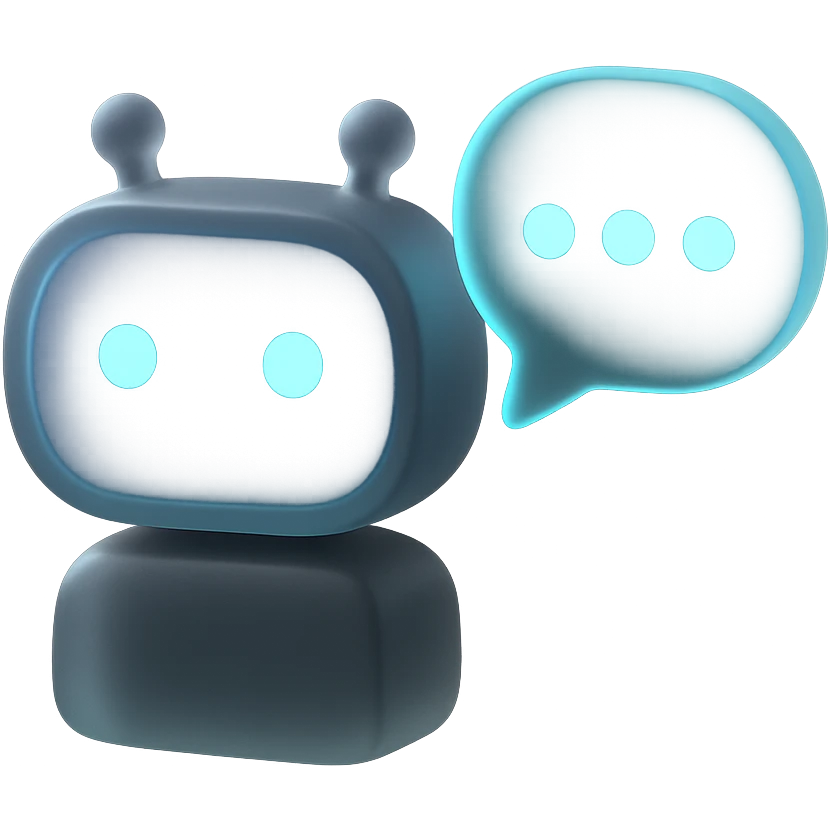 chatbot with speech bubble, matte glass style, colors #3B2C85, #83fff8, #2C2828 emoji