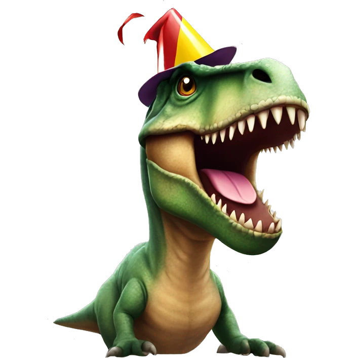t-rex with party hat emoji
