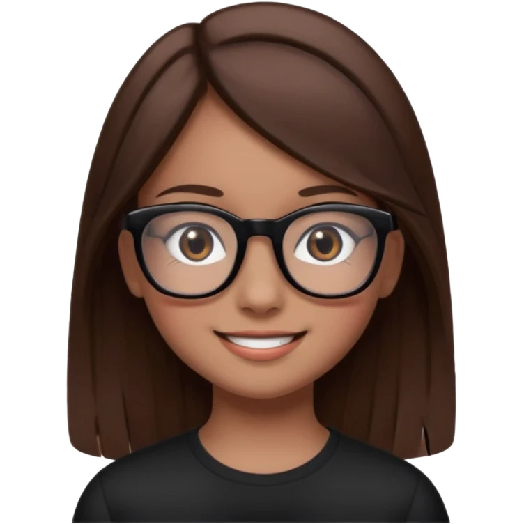 une ado, brune aux cheuveux tres fonces longs lisses blanche, ,lunettes carres noires, yeux bruns fonces joues rose emoji