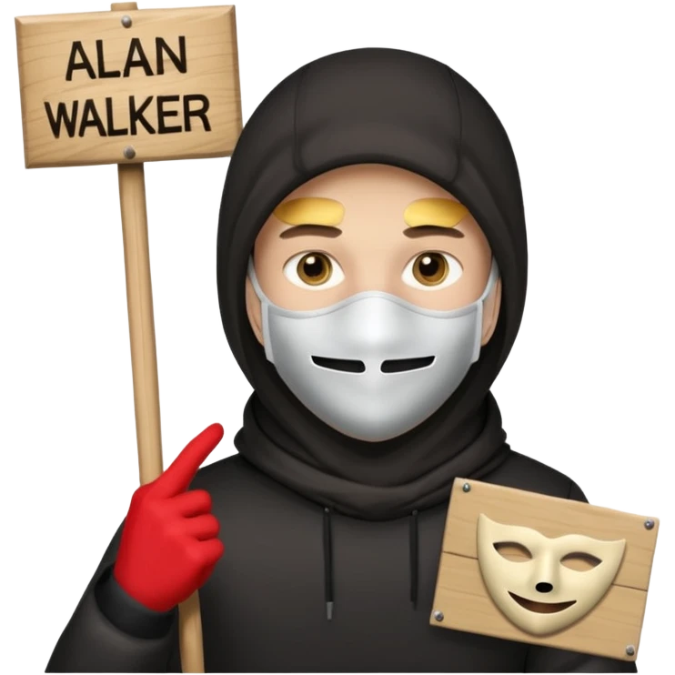 Alan Walker, with mask and special sign emoji