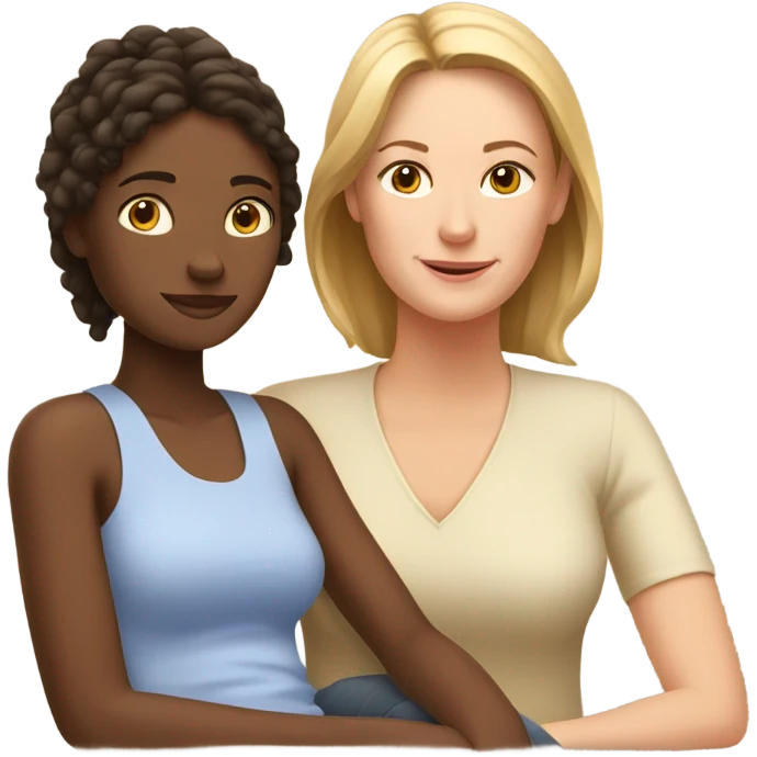 White mom with brown daughter relaxing  emoji