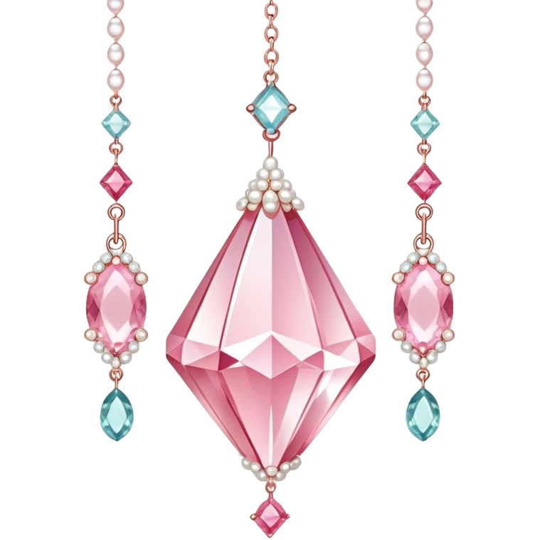Rose-colored pastel glistening glossy sparkly shiny glittery hanging crystals pearls and beads and gemstones decorations emoji