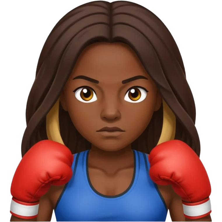 dark skin female boxer long hair emoji