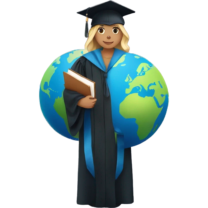 student holding planet in graduation gown emoji
