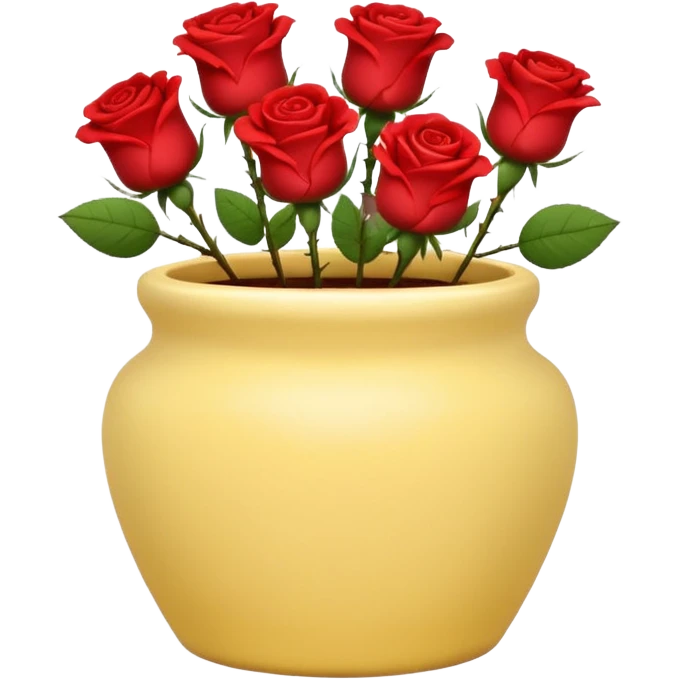 Pastel yellow ceramic pot, short and cylindrical, with red roses. emoji