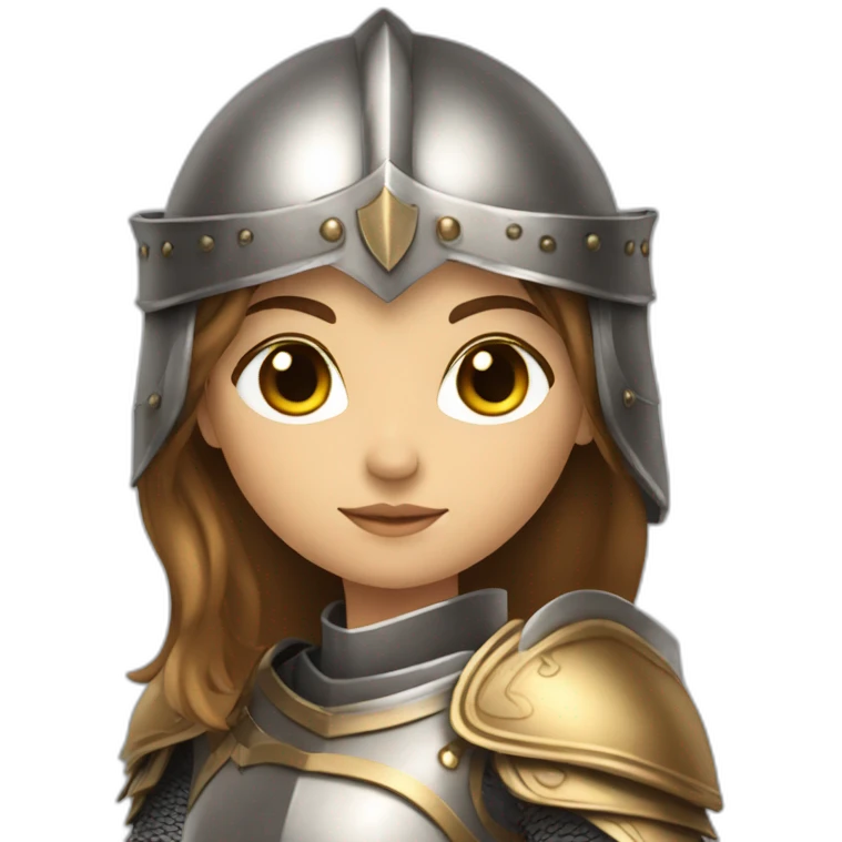 lady knight with bird motif long brown hair golden eyes tan skin holding a sword emoji