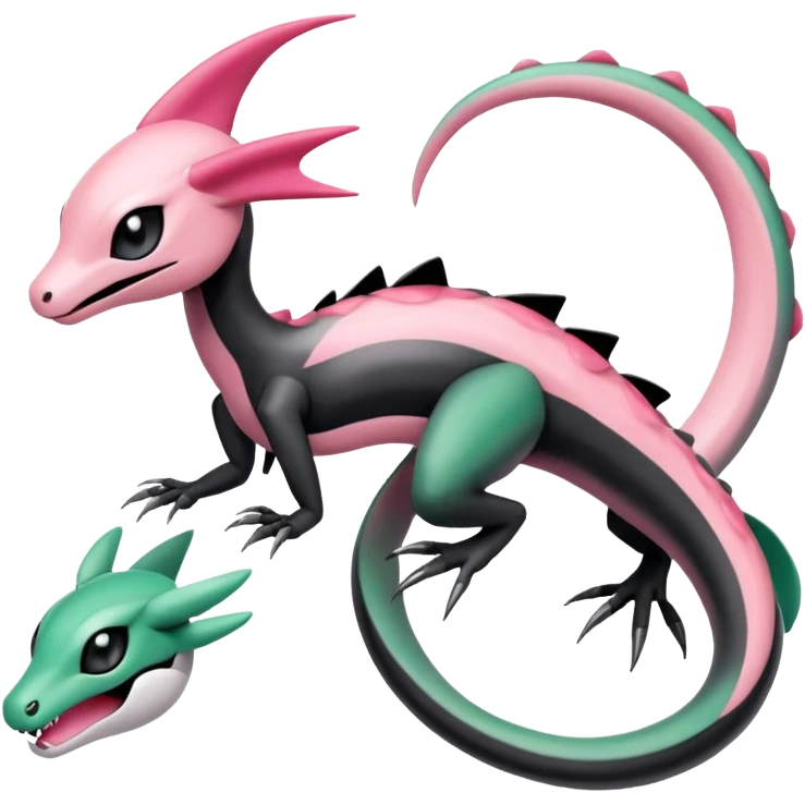 Pink-black-white-gradients Meloetta-Rayquaza-Salandit-Pokémon-Fakémon-creature-fusion-hybrid emoji
