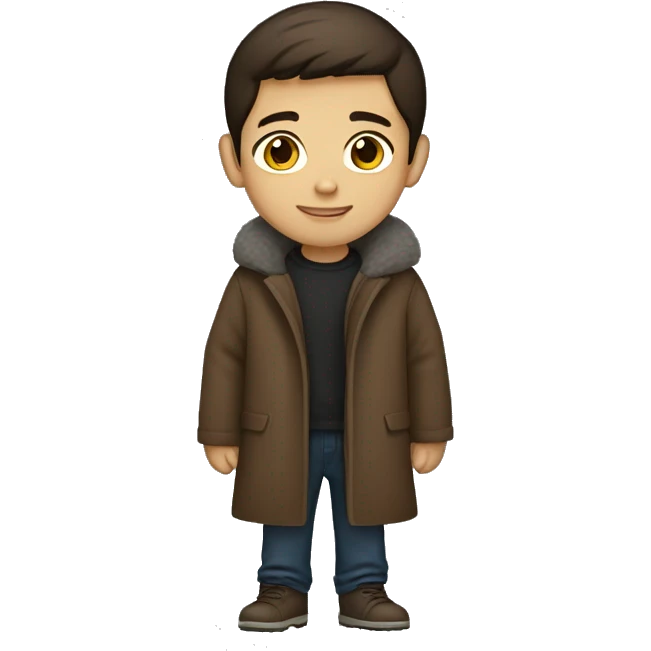 winter, christmas, hispanic, short brown hair, boy, brown eyes, child, full body, brown coat emoji