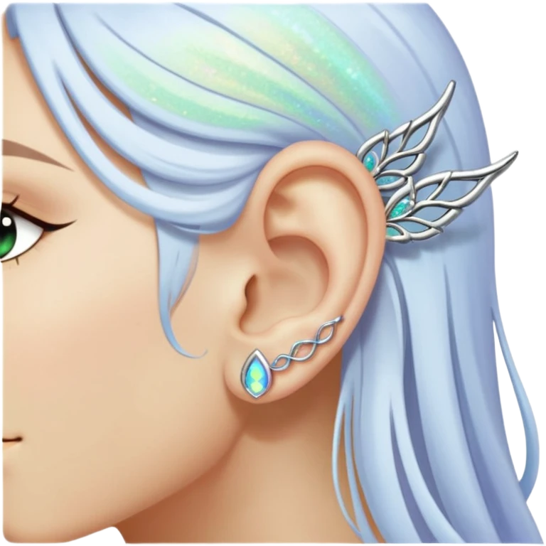 Elvish fae shiny sparkly iridescent translucent diaphanous ear climber ear cuff emoji
