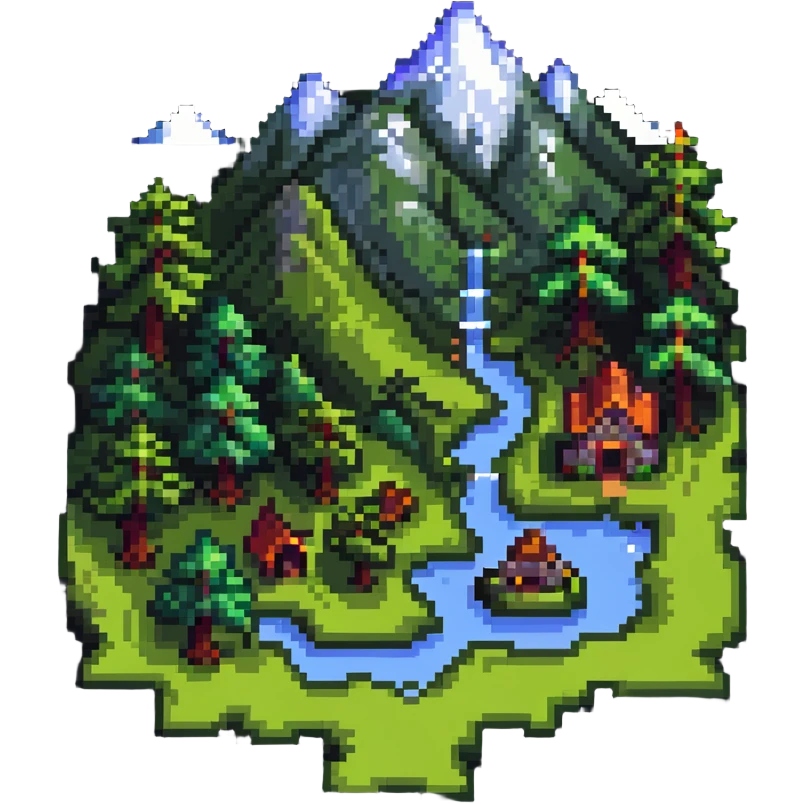 Fantasy game map with mountains, forests, and villages emoji