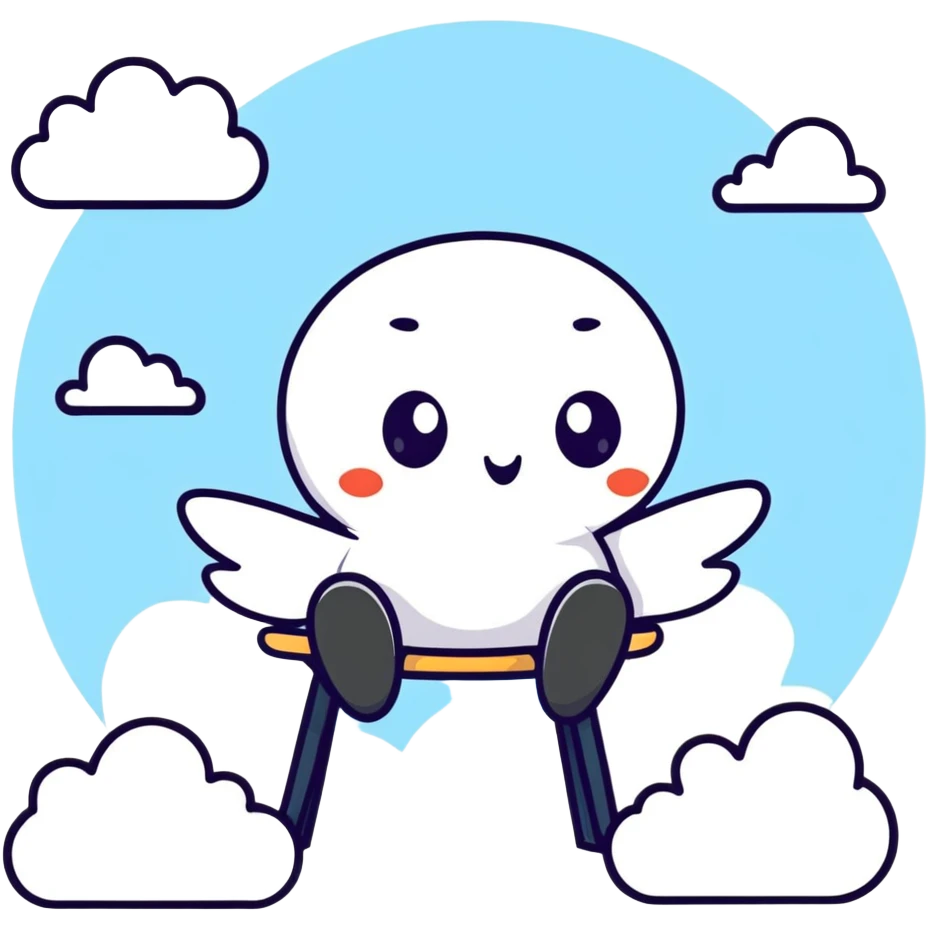 Cute chair with expressive eyes and tiny wings flying through clouds emoji