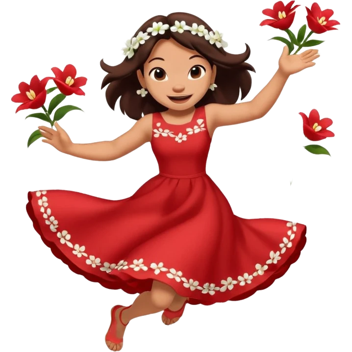 Lilo from Lilo & Stitch, in a red dress with white flowers, jumping with joy emoji