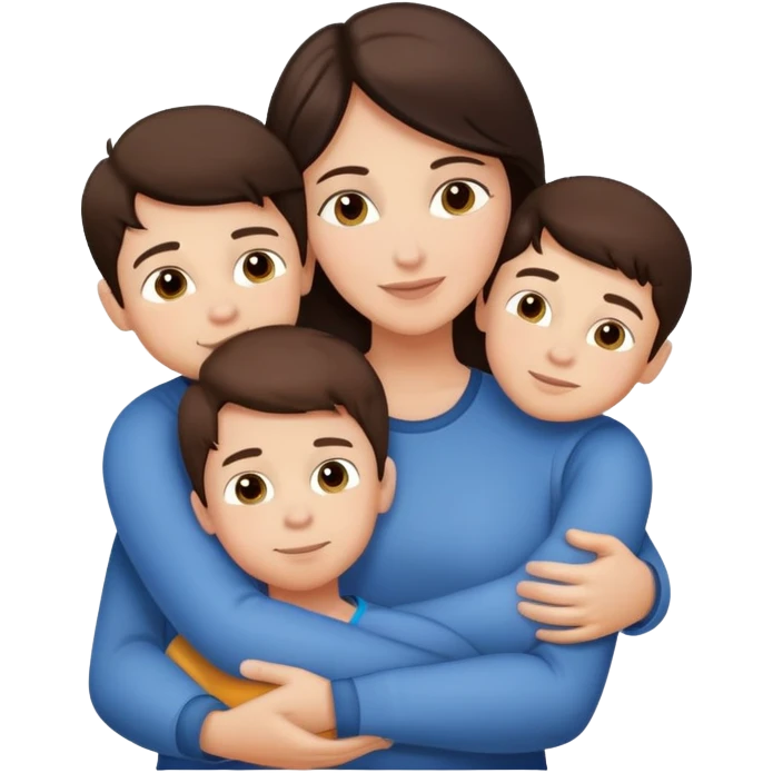 Brunette mom hugging 3 sons  emoji