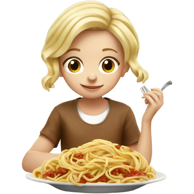 Little blonde girl enjoying spaghetti meal emoji