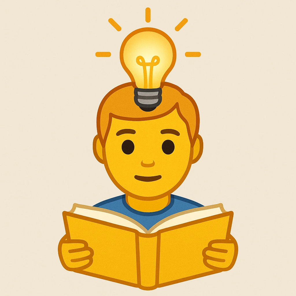 emoji combining both concepts: a human figure with an open book and a lit lightbulb above the head emoji