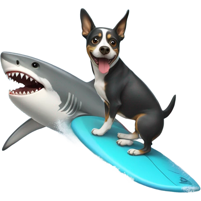 Dog surfing on a great white shark emoji