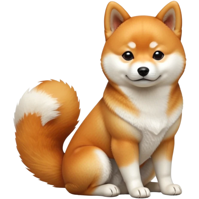 cinematic-[shiba inu]-realistic-full-body-sitting-emoji,-tail-resting-loosely-beside-its-paws,-head-tilted-dramatically, -fluffy-[orange white]-fur,-simplified-yet-realistic-focused-features,-highly-detailed,-glowing-with-an-almost-sarcastic-glow emoji