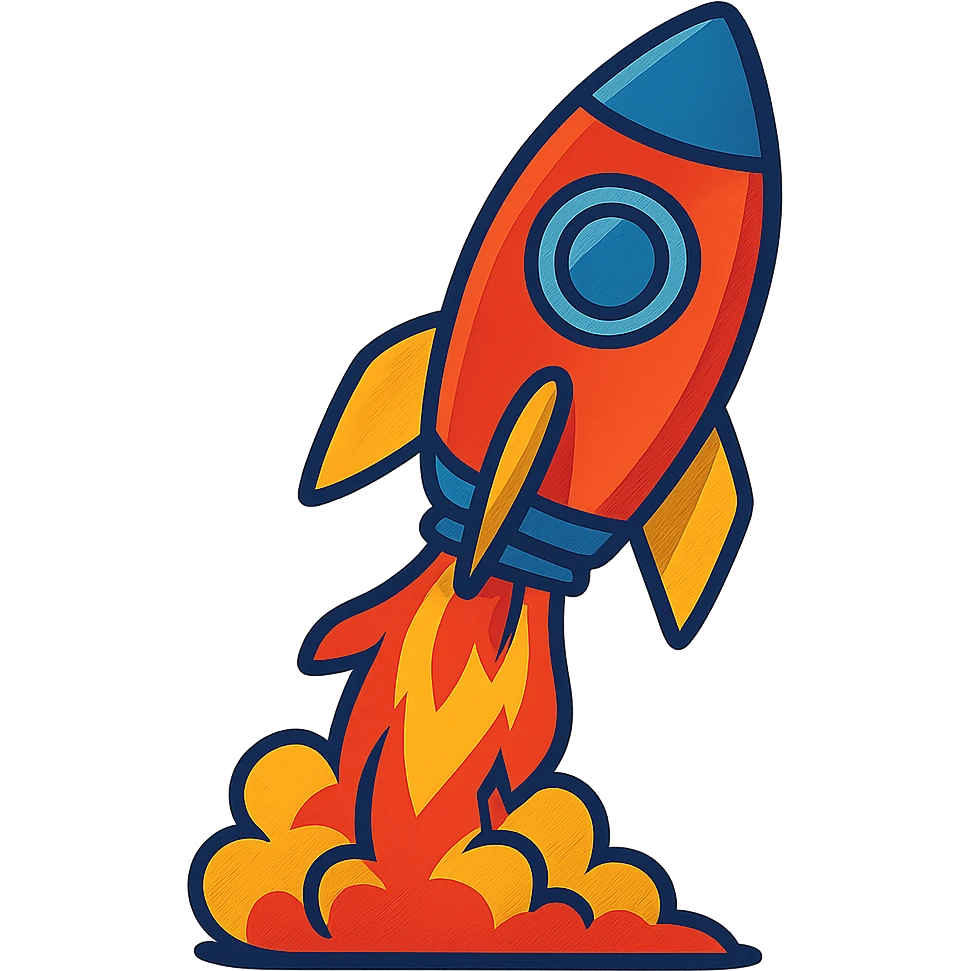 a rocket blasting off with colorful flames, vibrant toon style emoji