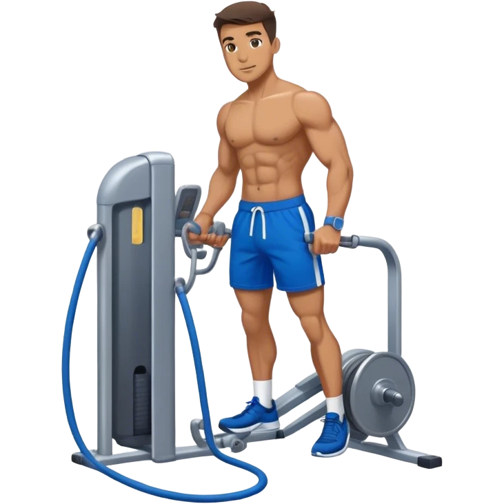 fit man with blue shorts using cable-machine emoji