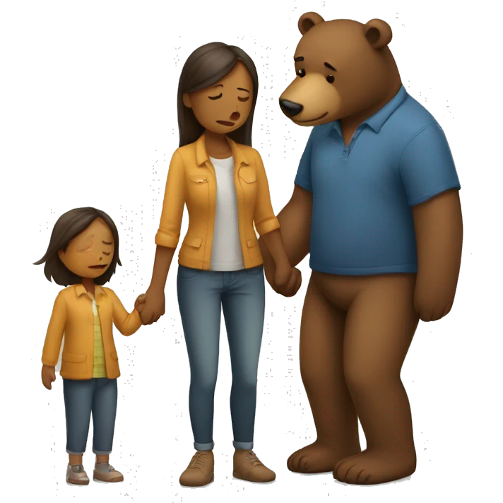 Woman and bear holding hands while man is crying emoji