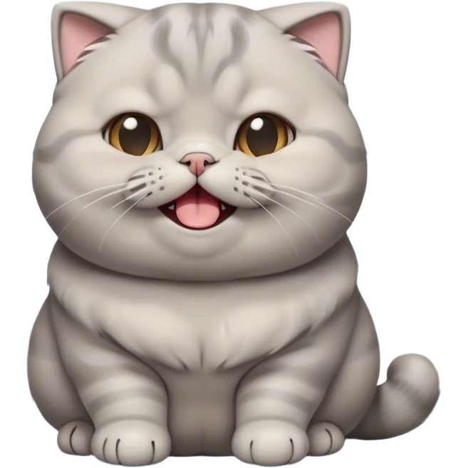 Cinematic Cute Chubby Grey Scottish Fold Cat Portrait Emoji, Head tilted playfully and yawning, round and plump body with sleek soft grey fur and subtle blue undertones, adorable folded ears, Simplified yet adorable features, highly detailed, glowing with a warm, friendly glow, high shine, curious yet calm, stylized with a touch of whimsy, bright and endearing, soft glowing outline, capturing the essence of a mischievous yet loving and lazy kitty with those signature folded ears, so cute it feels like it could stretch out of the screen and cuddle! emoji