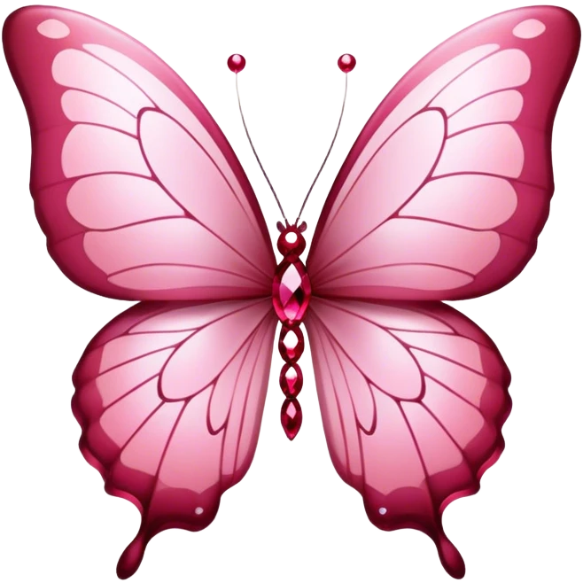 A pink aesthetic butterfly with intricate, luminous wings flutters above scattered rubies. The deep red gemstones contrast beautifully with the soft pastel tones, creating a dreamy and elegant composition. Subtle light reflections add a touch of magic to the scene. emoji