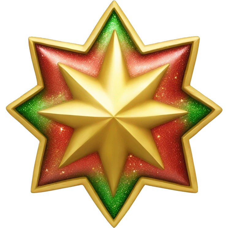 Golden star for tree top, with red and green sparkle accents emoji