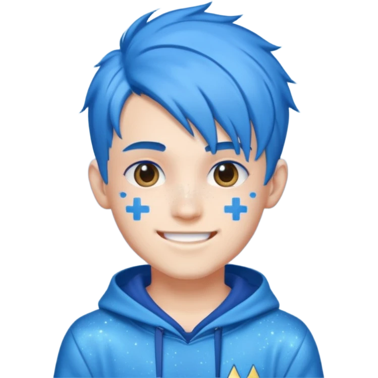 glitter blue gamer boy happy blue hair emoji