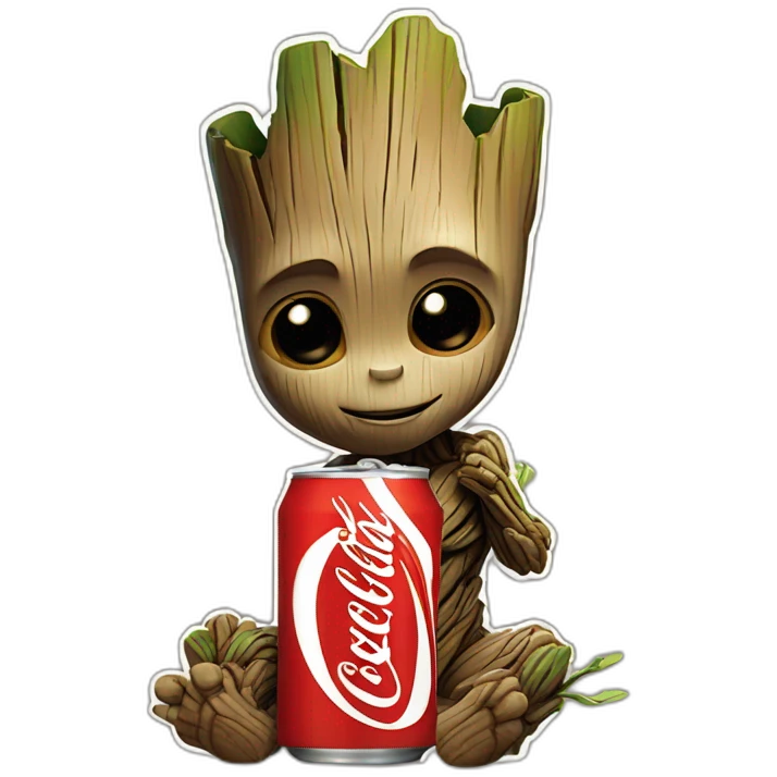 Baby Groot drink Coke emoji