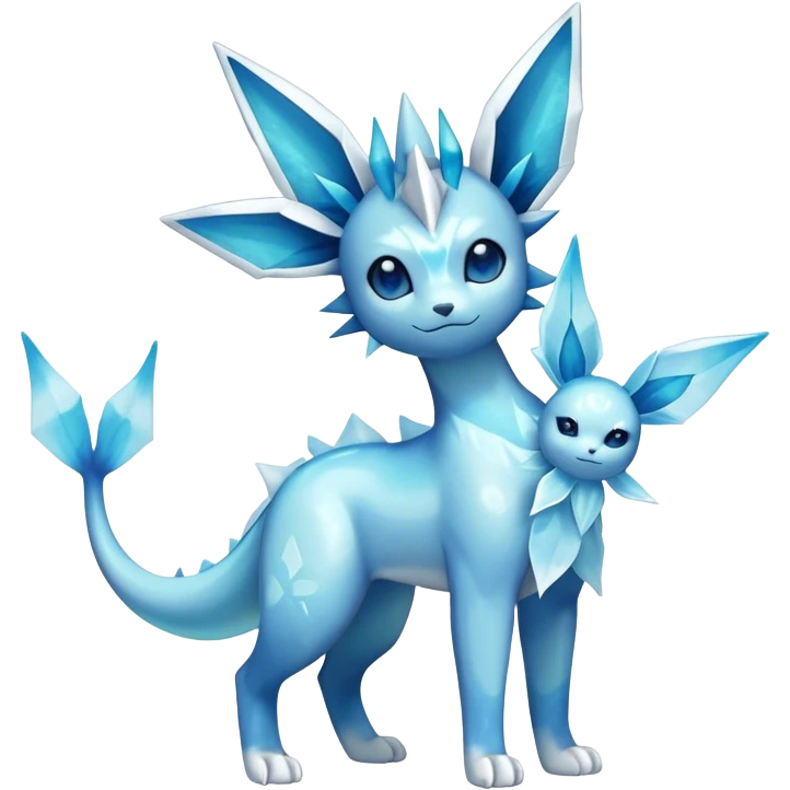 Shiny Cool Sparkly Cute Ethereal Glaceon-Vaporeon-Fakemon-hybrid-fusion- full body emoji