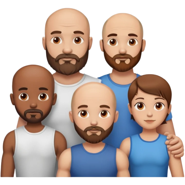 Muscular bald Man beard and  girl with brown hair and 3 boys emoji