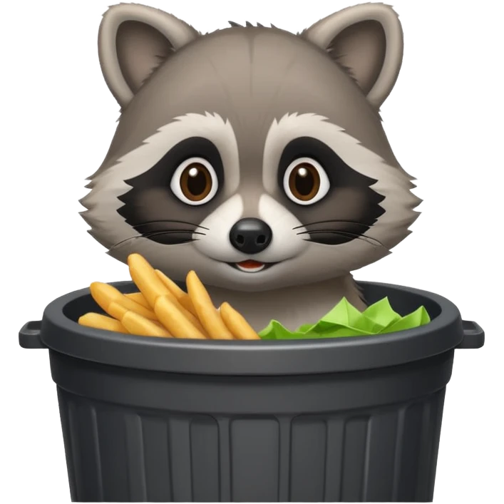 A cute raccoon eating McDonald's over a trash can emoji