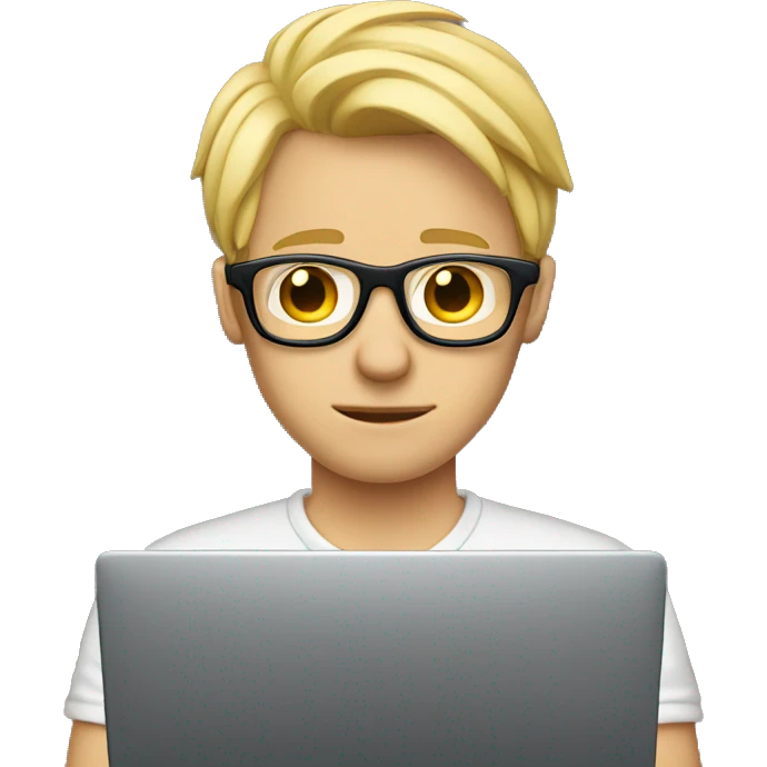 blonde male with glasses hiding behind laptop emoji
