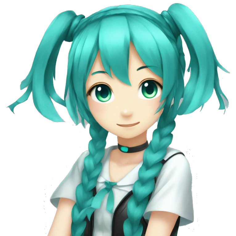 Girl with teal-blue pigtails hatsune miku vocaloid emoji