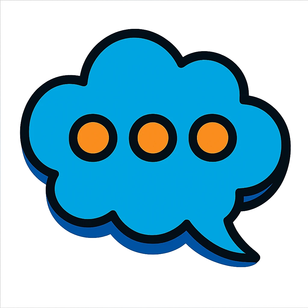 cartoon style cloud-shaped speech bubble with three dots in the center symbolizing writing, representing a post caption as a comment emoji
