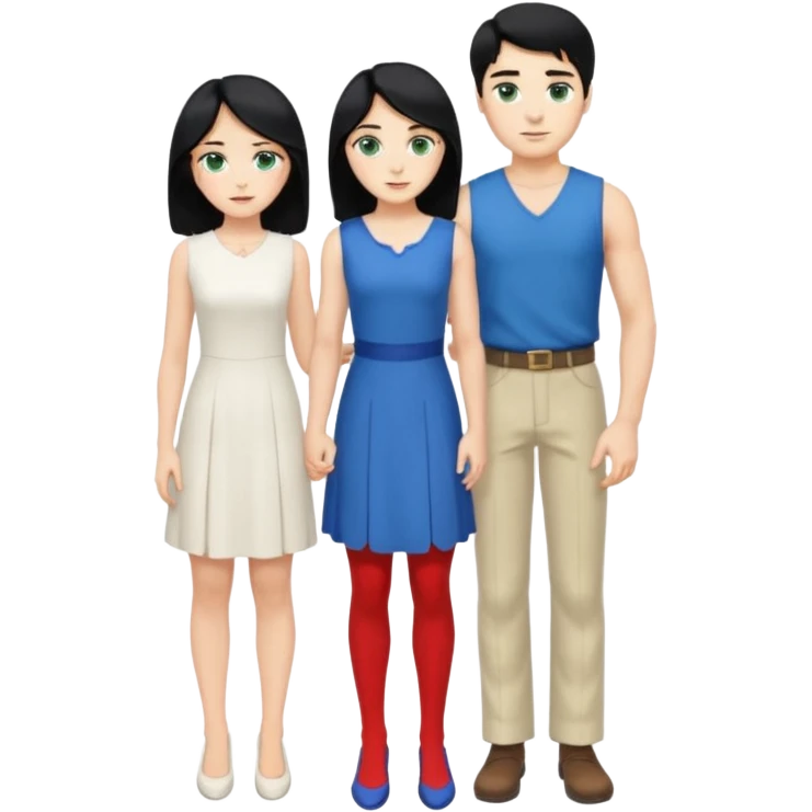 prince, standing upright, black Hair, blue eyes, garment,  woman, bending knee, white sleveless dress, blonde hair, green eyes, emoji