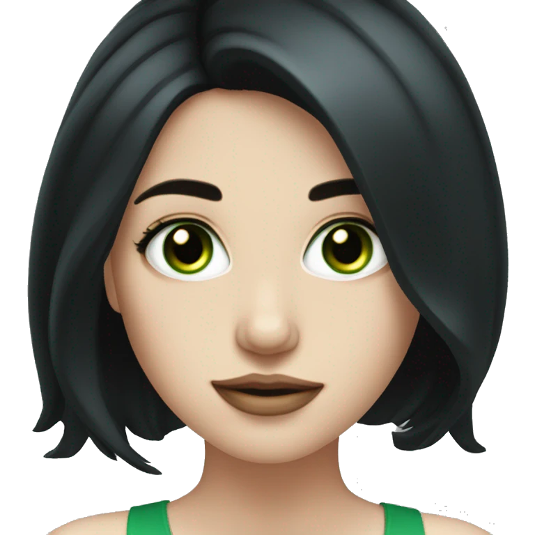 Beautiful pale woman with black hair and green eyes emoji