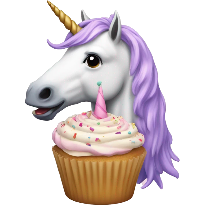 A unicorn eating a cupcake emoji