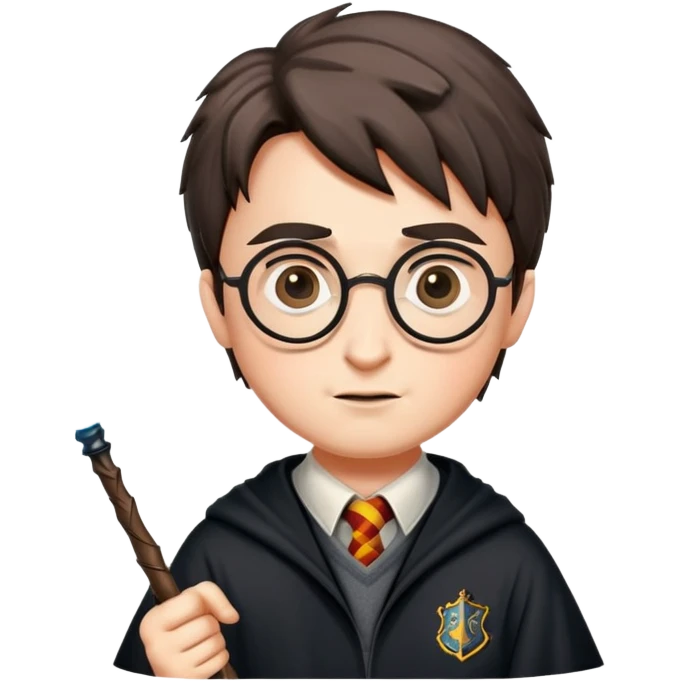 Harry Potter with glasses, lightning scar, and wand emoji
