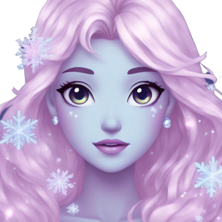 Gorgeous Beautiful Anime-Pastel-Lady with crystals and snowflakes and glitters aesthetic emoji