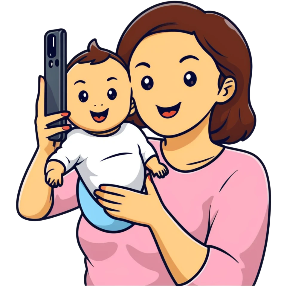mom and baby making funny faces taking selfie together emoji