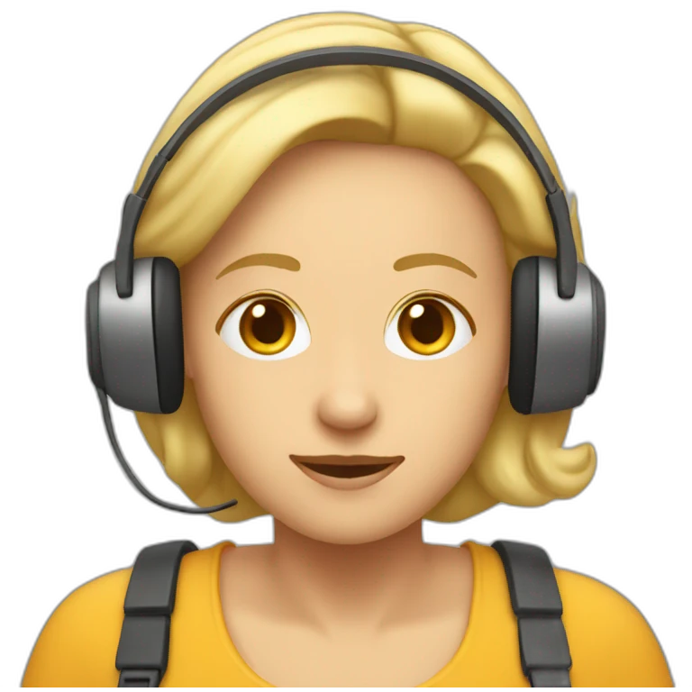 front profile of an emoji wearing an headset, women cocation, age 55, no glasses and blond hair emoji
